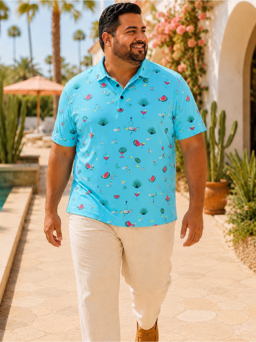 William Murray Golf XXXL Aqua Cocktail Print Polo Tropical Resort Shirt